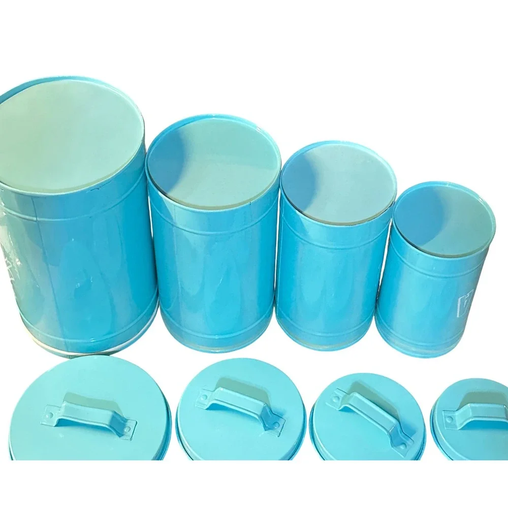 Turquoise Metal Farmhouse Canister Set Flour Sugar Coffee Tea 4 Piece